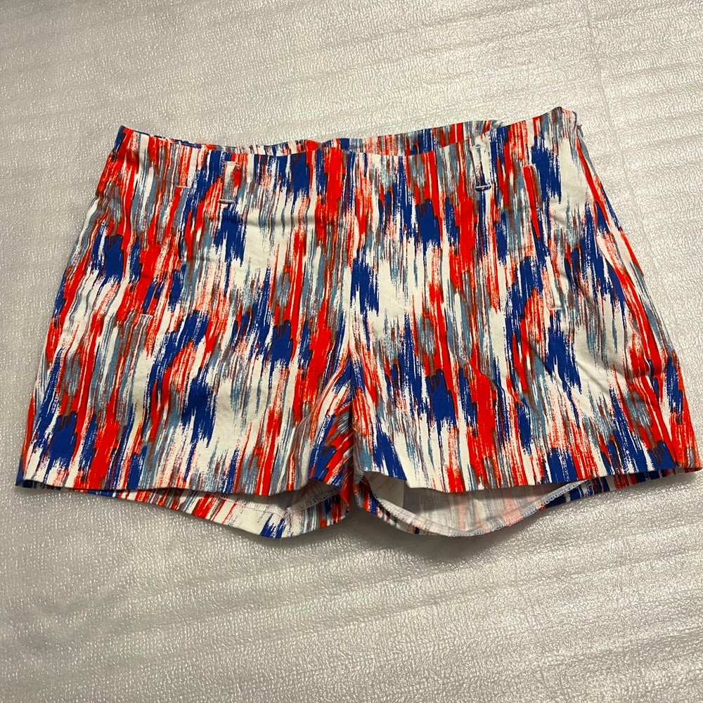 Attention Women’s Shorts Size 4 - Orange, Blue, and White Design